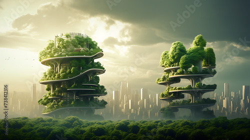 urban building made with trees on top, generative ai