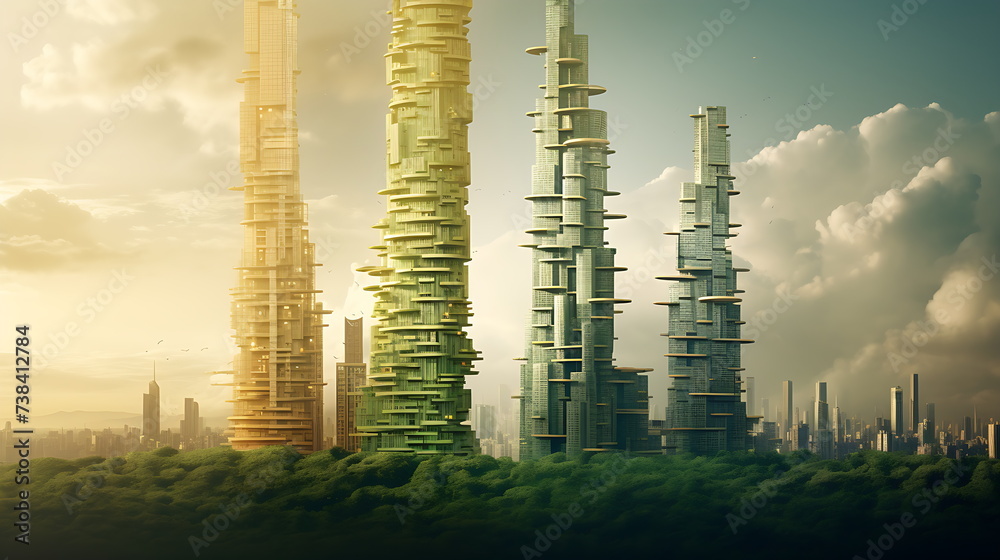 urban building made with trees on top, generative ai