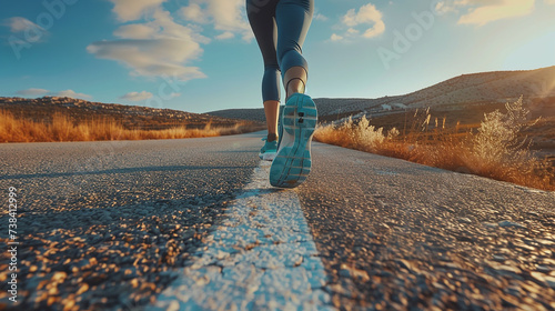 foto de pernas correndo em roupas esportivas ao longo de uma longa estrada 