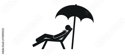 A man on a chaise longue, sunbathing on the sea beach. Summer vacation. The pictogram. The figure of a resting person. Flat vector illustration