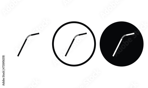 icon Plastic Straw black outline for web site design and mobile dark mode apps Vector illustration on a white background