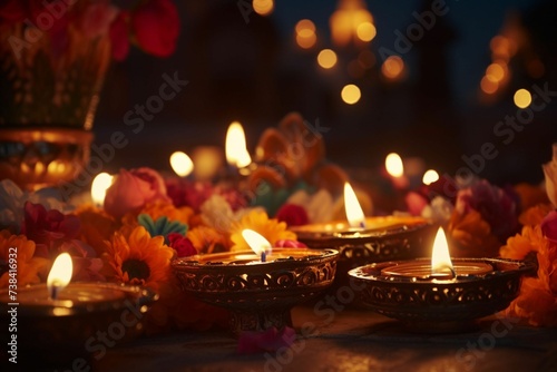 Closeup of Dia de Las Velitas candles flickering