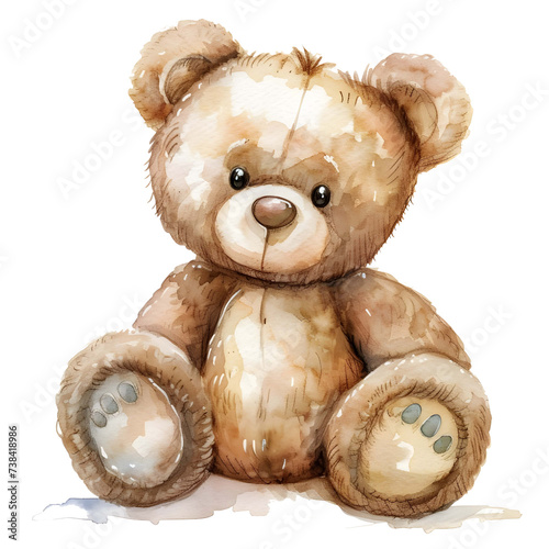 Watercolor teddy Bear sticker style on transparent background - Ai Generated