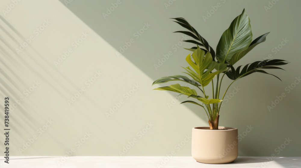 Tabletop Greenery Decoration in Vase and Flowerpot with Fresh Leaves Tabletop Greenery Decoration in Vase and Flowerpot with Fresh Leaves