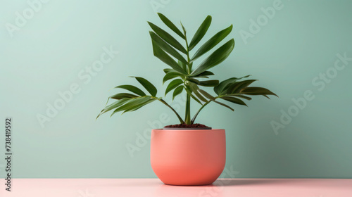 Red vase holds a thriving plant, enhancing home decor with vibrant foliage