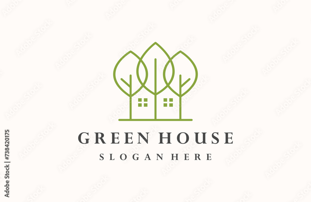 green house logo real estate nature symbol - obrazy, fototapety, plakaty 