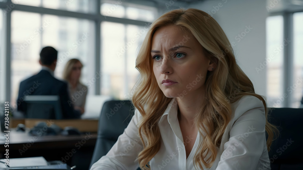 Close Up of Beautiful Businesswoman Looking at Camera while using Laptop