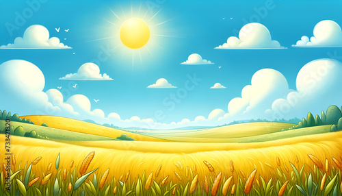 Vibrant field of golden grass, capturing the essence of summer in a children's fable.
Generative AI. photo