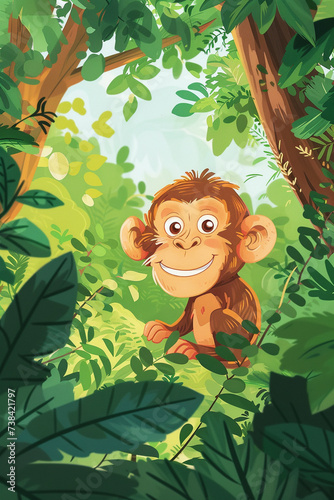 A happy monkey in a forest illustration