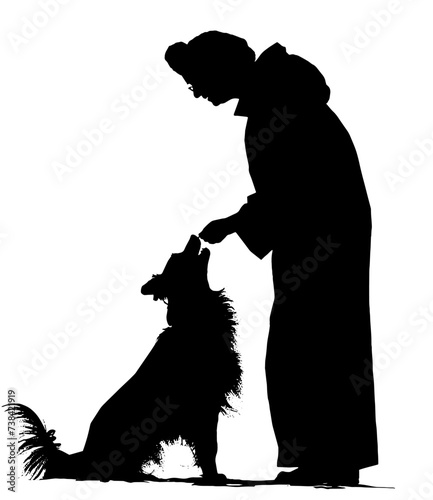 silhouette of a dog with an old man