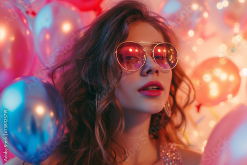 Portrait of a girl with sunglasses at a party 