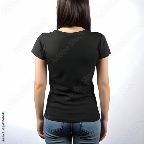 Womens Blank Black T Shirt Front View Isolated White Background