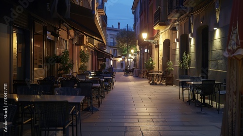 Portales street with restaurants in evening Logrono Spain : Generative AI © Generative AI