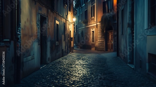 Night view of old cozy street in Trastevere in Rome Italy Trastevere is rione of Rome on the west bank of the Tiber in Rome Lazio Italy Architecture and landmark of Rome : Generative AI © Generative AI
