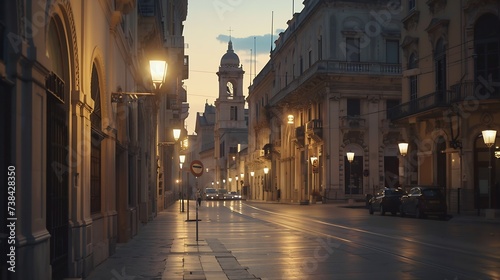 Syracuse Italy cityscape and street scene at twilight : Generative AI photo