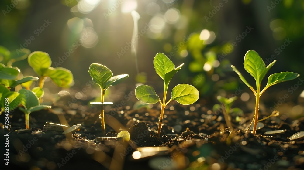 coins and money growing plant for finance and banking, saving money or interest increasing concept : Generative AI coins and money growing plant for finance and banking, saving money or interest increasing concept : Generative AI