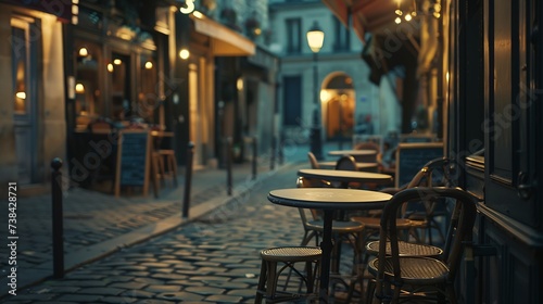 Cozy street with tables of cafe in Paris France Night cityscape of Paris Architecture and landmarks of Paris : Generative AI