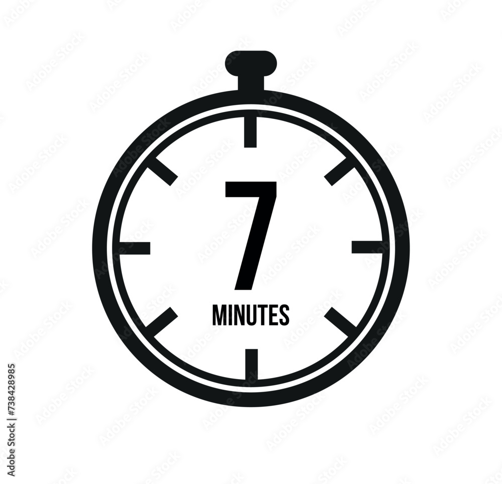 7 clock minutes timers. Time measure. Chronometer vector icon black isolated on white background. 7 clock minutes timers. Time measure. Chronometer vector icon black isolated on white background.