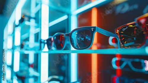 Sunglasses on display in a store : Generative AI