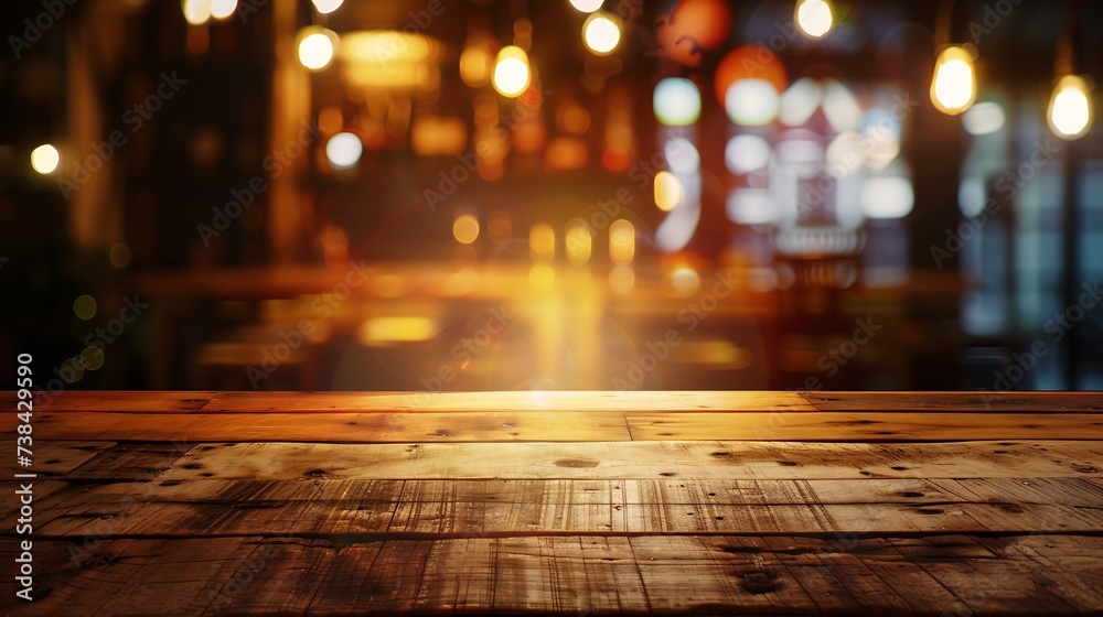 Real wood table with light reflection on scene at restaurant pub or bar at night Blurred background for product display or montage your products with several concept idea and any occas : Generative AI Real wood table with light reflection on scene at restaurant pub or bar at night Blurred background for product display or montage your products with several concept idea and any occas : Generative AI