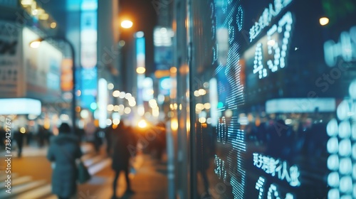 Financial stock exchange market display screen board on the street, selective focus : Generative AI