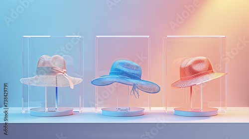 HAT MILLINERY STAND CLEAR ACRYLIC HAT STAND MILLINERY Shop Window display Stand Acrylic Accessory Product Photography Prop Acrylic Display Accessory for Hat Product Display Clipping Pa : Generative AI photo