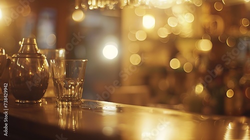 blurred cafe golden bokeh background for montage your display : Generative AI