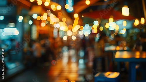 abstract blur image of night festival in a restaurant and The atmosphere is happy and relaxing with bokeh for background Bangkok Thailand : Generative AI