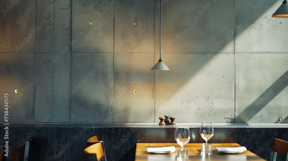 Modern restaurant interior with concrete wall : Generative AI