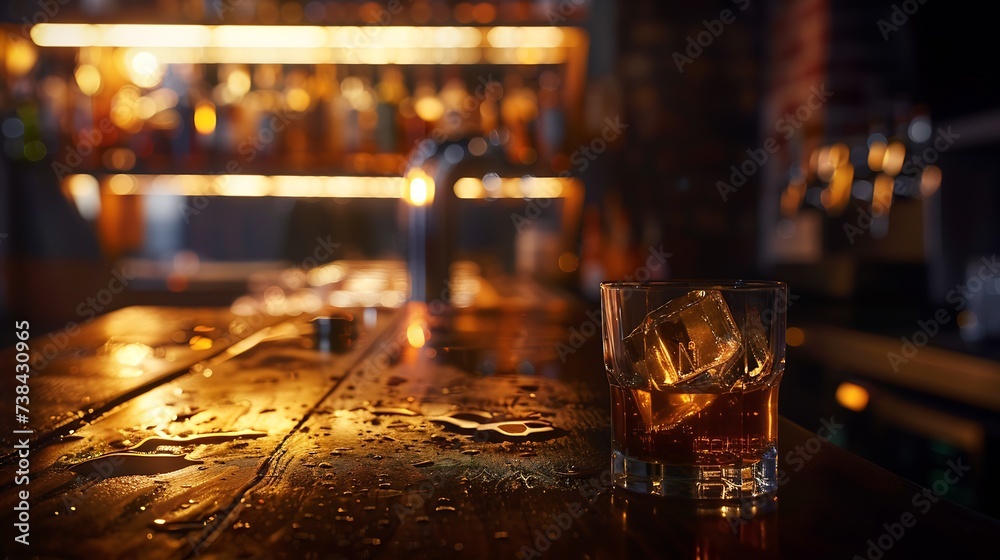 dark brown top of bar and free space for your glass : Generative AI dark brown top of bar and free space for your glass : Generative AI
