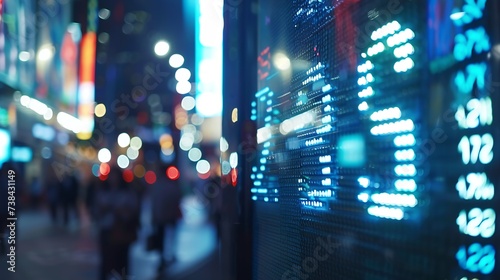 Financial stock exchange market display screen board on the street, selective focus : Generative AI