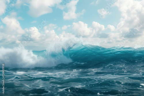 Large blue ocean wave breaking in the ocean