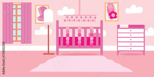 Interior of children's room with bed and chest of drawers