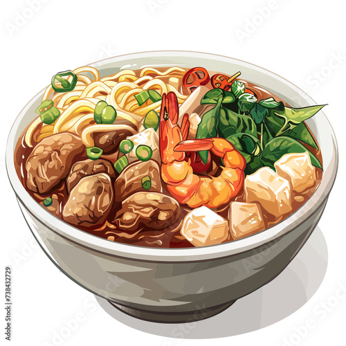 tomyum soup with noodles illustration photo