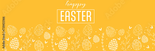 Festive banner for Happy Easter on yellow background