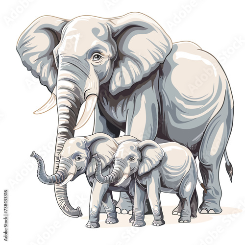 A family Of Elephants Illustration