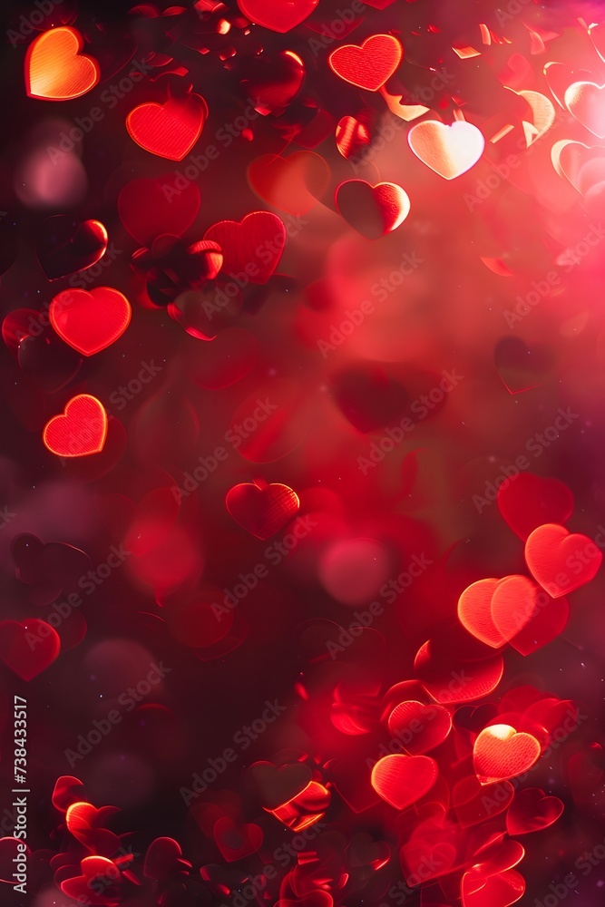 St. Valentine's Day red bokeh background with hearts 