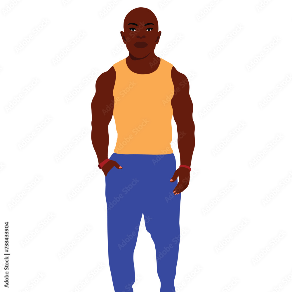 Fototapeta premium Bald head black man in elegant art style vector