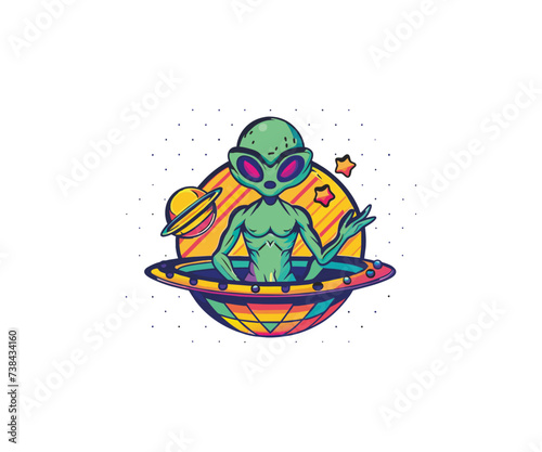 handrawn alien ufo mascot illustration logo design