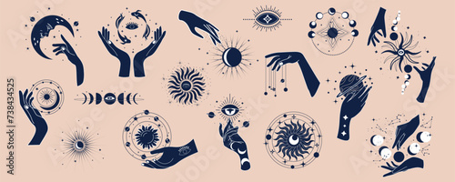 Set of astrology clip art on beige background