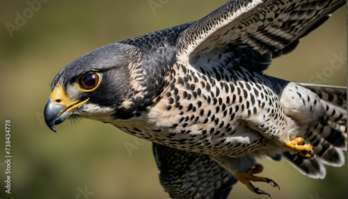 Zoom in to reveal the intense gaze of a peregrine falcon mid flight, its streamlined form slicing through the air with unparalleled precision