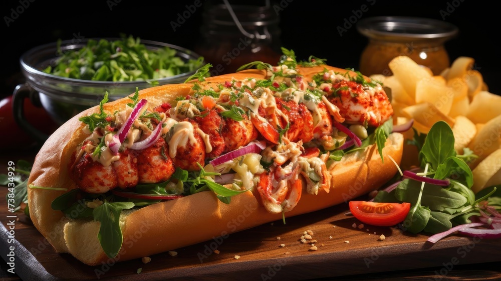 Delicious lobster rolls full of lobster meat, vegetables and melted mayonnaise Delicious lobster rolls full of lobster meat, vegetables and melted mayonnaise