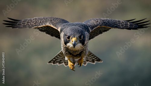 Zoom in to reveal the intense gaze of a peregrine falcon mid flight, its streamlined form slicing through the air with unparalleled precision