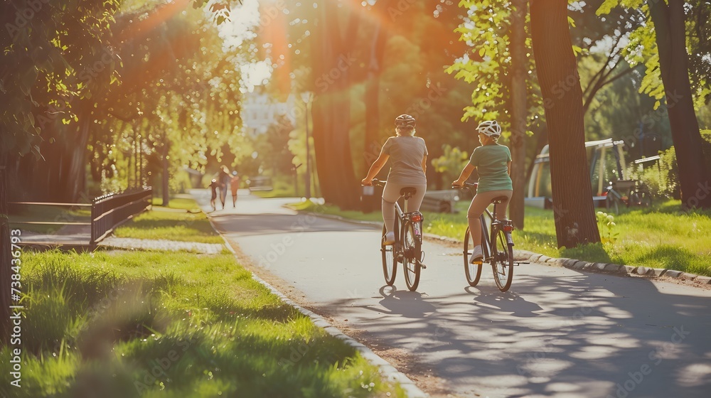 Obraz premium senior couple riding bicycles on road at summer park