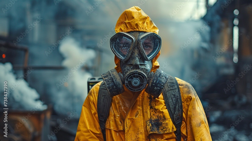 working cleaning in a hazardous manufacturing workshop environment contaminated safety and protection with a toxic chemical gas leak safety team working cleaning in a hazardous manufacturing workshop environment contaminated safety and protection with a toxic chemical gas leak safety team