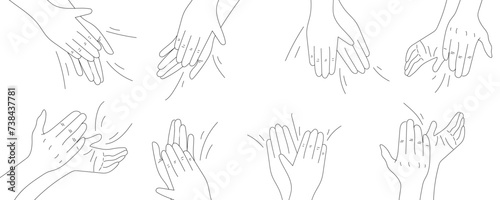 Many drawn clapping hands on white background