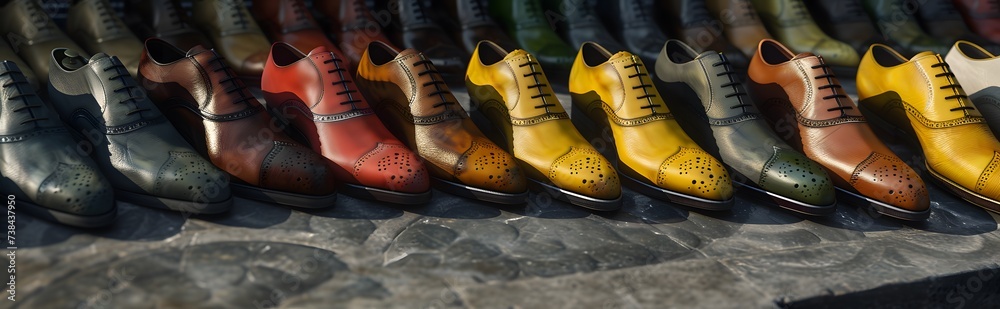 men's shoes in various colors, laying side by side men's shoes in various colors, laying side by side
