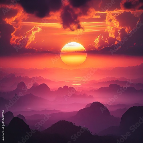 Sunset in the sky with clouds  cozy background
