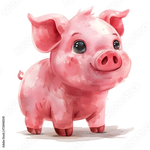 Pig, type of meat, cute cartoon, full body, watercolor illustration. photo