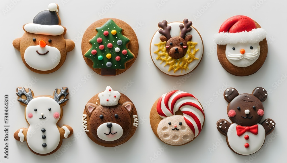 a group of decorated christmas cookies isolated on white background a group of decorated christmas cookies isolated on white background